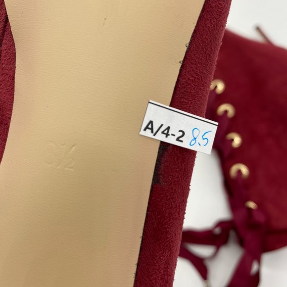 Red Round Toe Lace Up Boot Zip Stiletto Heel Boot - Picture 9 of 9